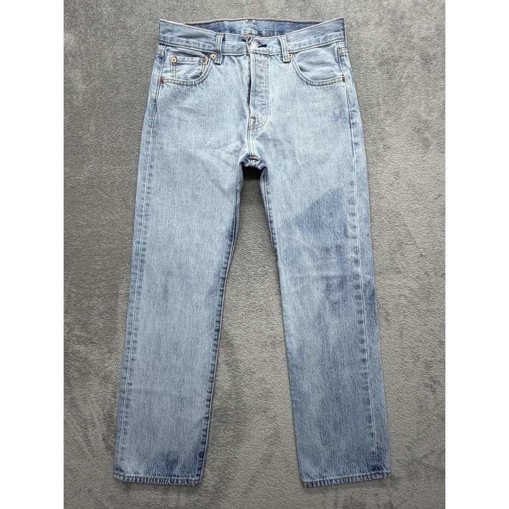 Levis 501 Jeans Mens Measured 31x29 Blue Light Wash Straight Denim‎ Button Fly